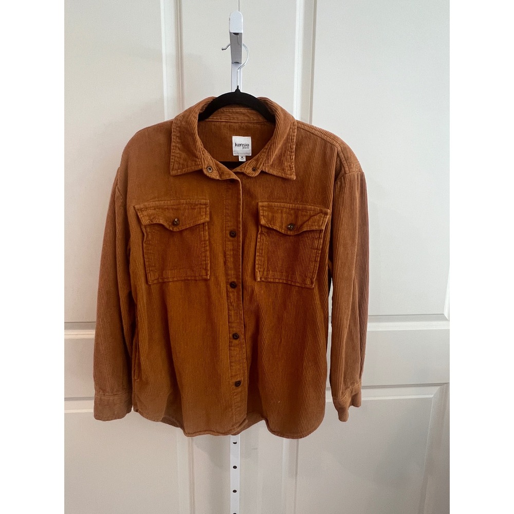 Kensie Jeans Women's Medium Corduroy Shacket Brown Button Front Oversized Fall - Picture 2 of 7